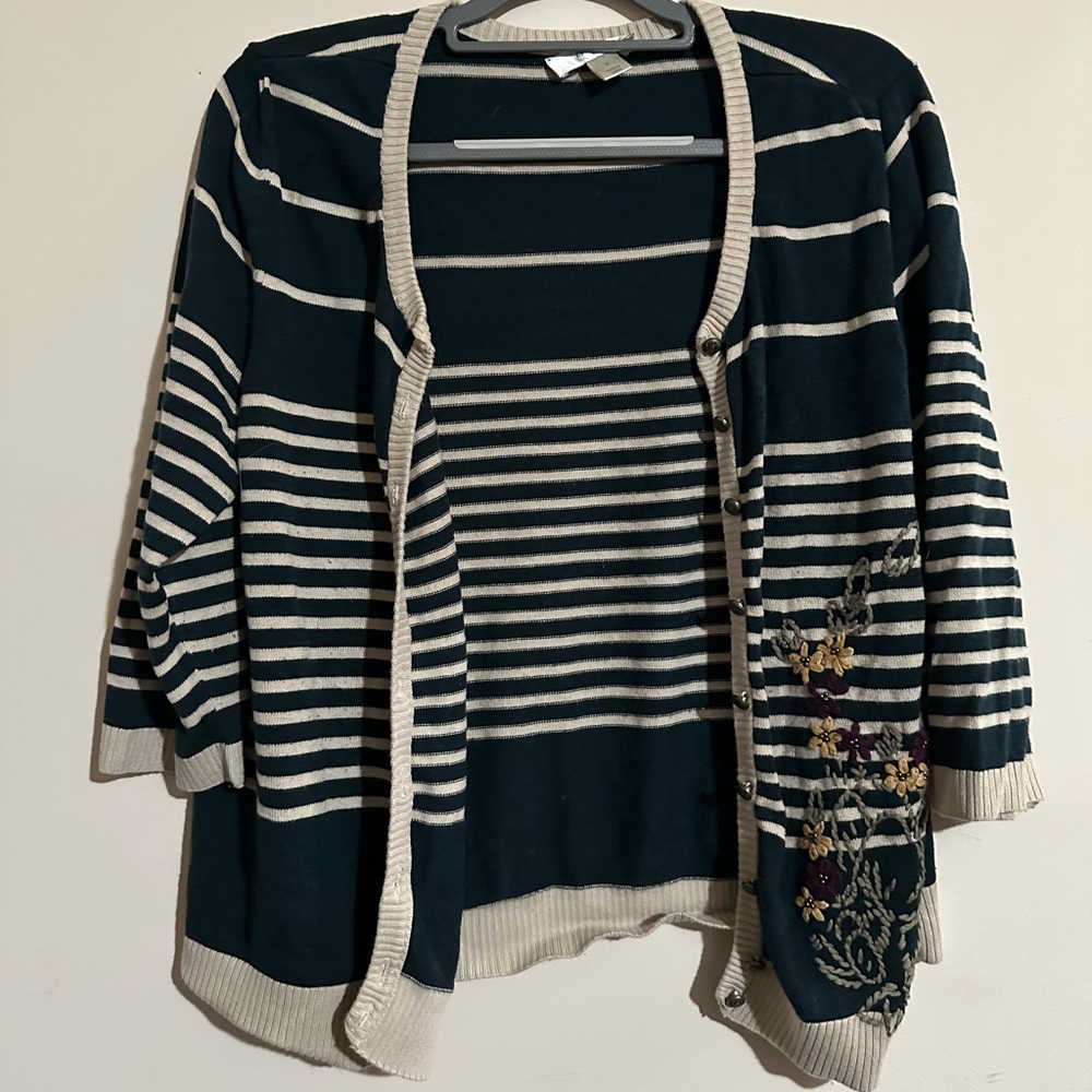 XL striped embroidered cardigan
